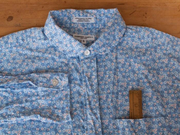 Engineered Garments - Round Collar Shirt - Blue Floral Print