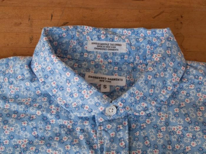 Engineered Garments - Round Collar Shirt - Blue Floral Print - Image 3